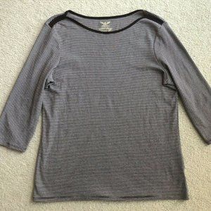 Faded Glory Women's Shirt Blouse 2XL (20) Brown White Stripes 3/4th Sleeve